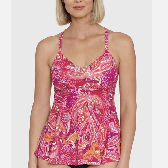 Swim Solutions Printed Paisley Patch Underwire Tankini Top NWT - Picture 1 of 8